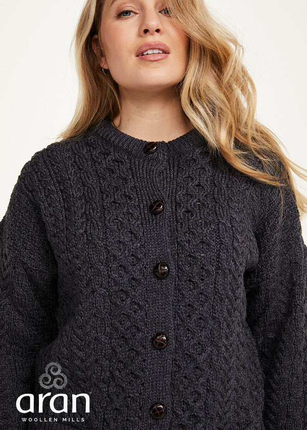 Achill Island Ladies Aran Cardigan | Charcoal