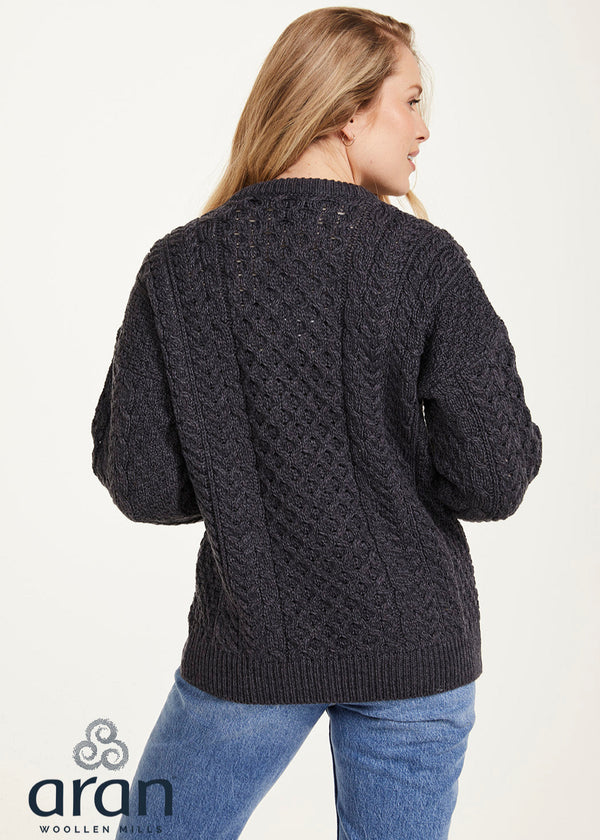 Achill Island Ladies Aran Cardigan | Charcoal