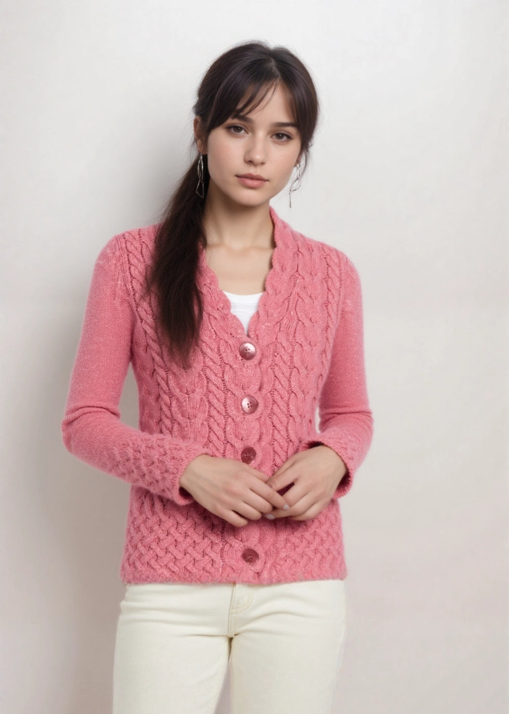 IrelandsEye Horseshoe Aran Cardigan | Bubblegum