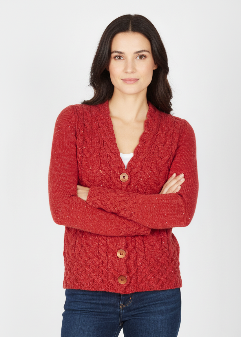 IrelandsEye Horseshoe Aran Cardigan | Chilli