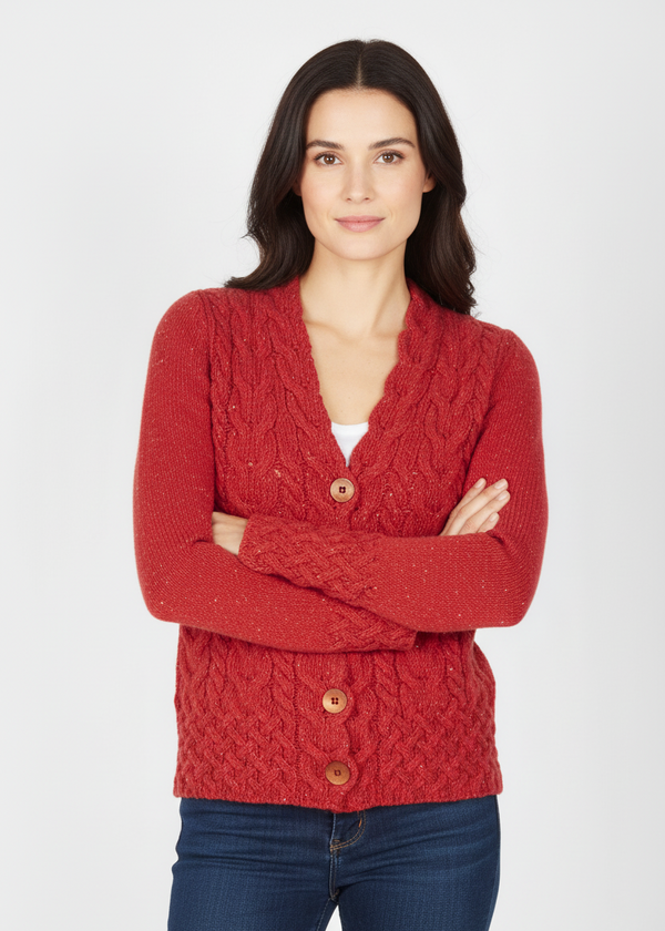 IrelandsEye Horseshoe Aran Cardigan | Chilli