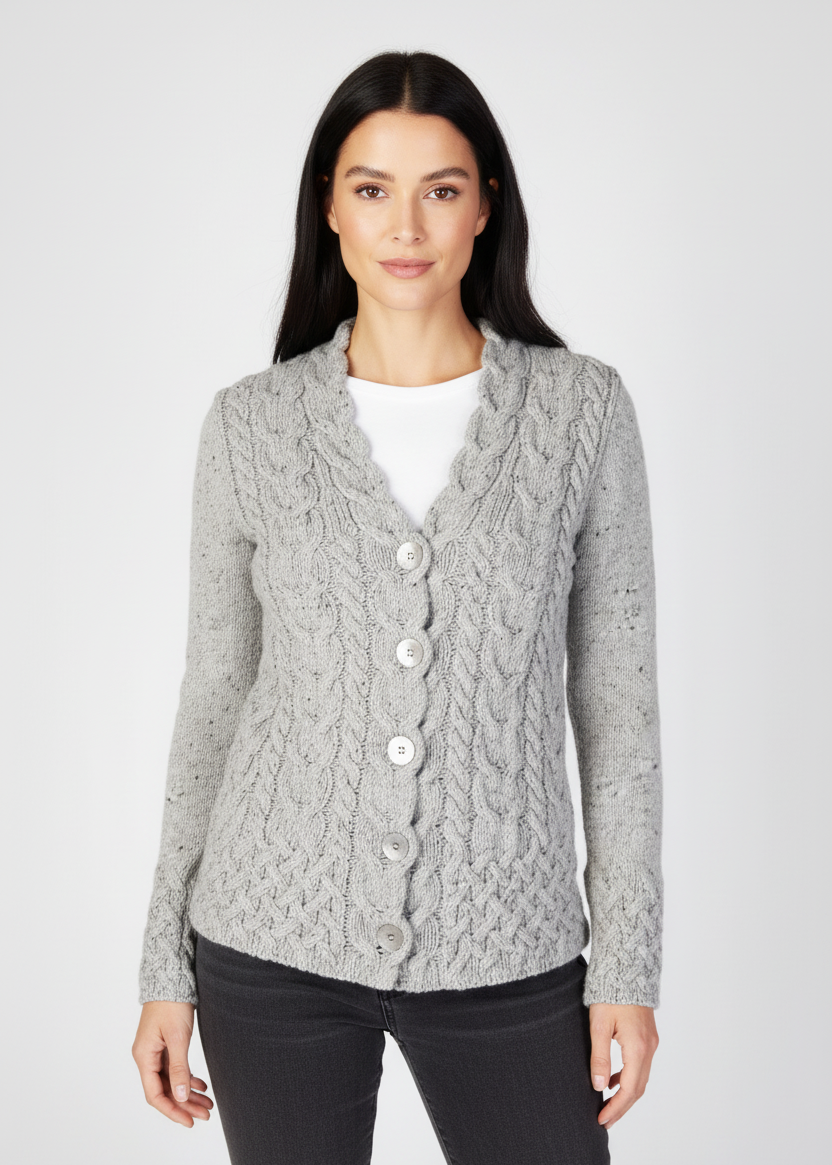 IrelandsEye Horseshoe Aran Cardigan | Light Grey