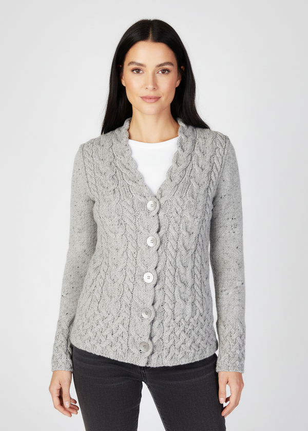 IrelandsEye Horseshoe Aran Cardigan | Light Grey