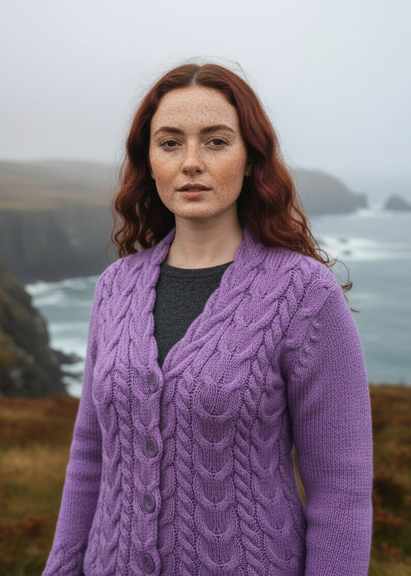 IrelandsEye Horseshoe Aran Cardigan | Orchid