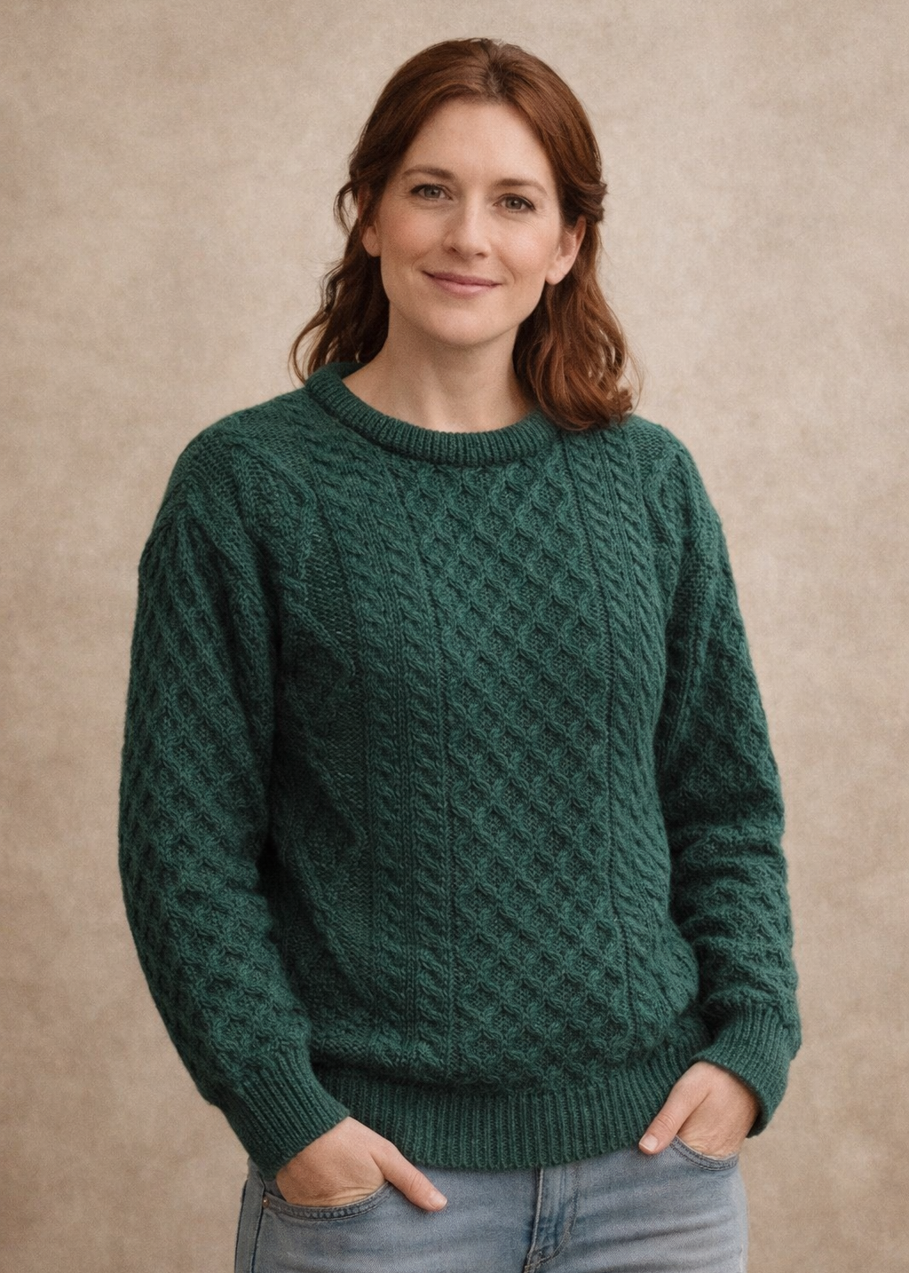 Inis Mor Aran Sweater | Unisex Irish Wool Sweater | Moss Green
