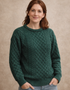 Inis Mor Aran Sweater | Unisex Irish Wool Sweater | Moss Green