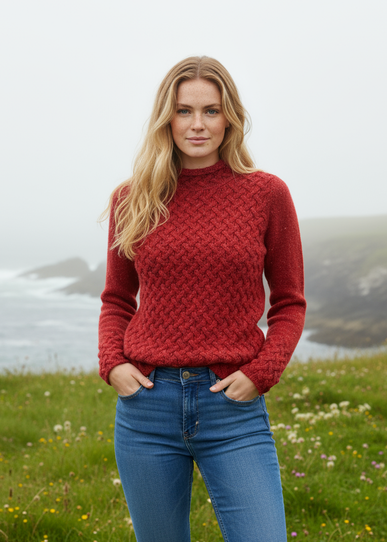 IrelandsEye Women's Trellis Aran Sweater | Chilli
