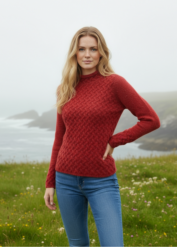 IrelandsEye Women's Trellis Aran Sweater | Chilli