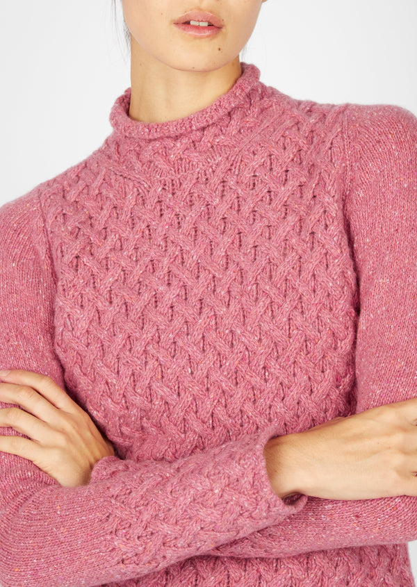 IrelandsEye Women's Trellis Aran Sweater | Bubblegum