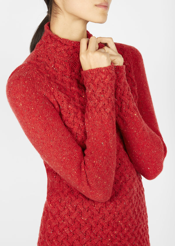 IrelandsEye Women's Trellis Aran Sweater | Chilli