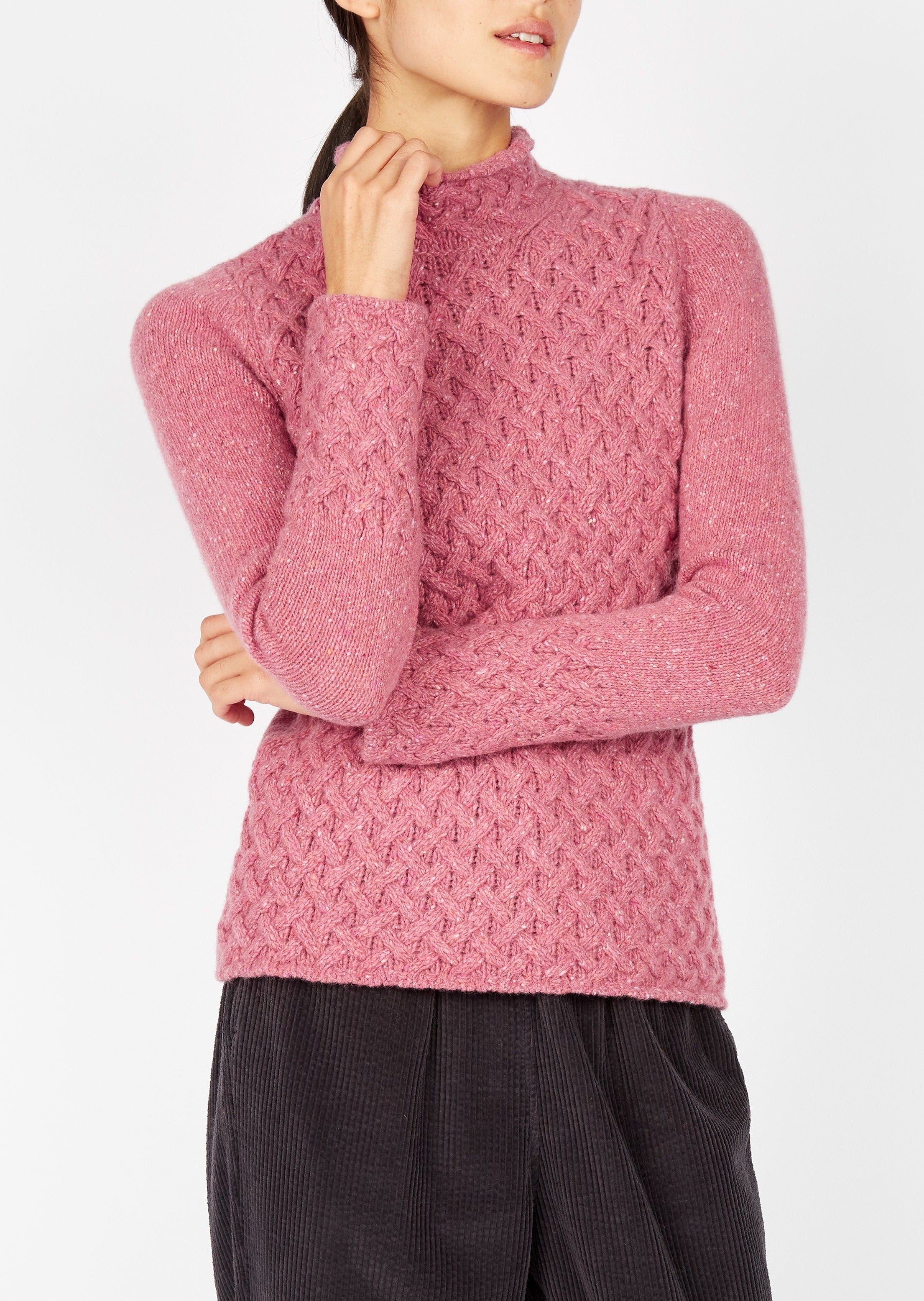 IrelandsEye Women's Trellis Aran Sweater | Bubblegum