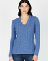 Women's Horseshoe V Neck Aran Sweater - Marina | Wool Cashmere | IrelandsEye