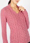 Horseshoe V Neck Aran Sweater | Bubblegum