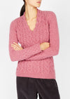 Horseshoe V Neck Aran Sweater | Bubblegum