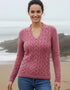 Horseshoe V Neck Aran Sweater | Bubblegum