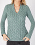 IrelandsEye Women's V Neck Aran Sweater | Ocean Mist - Clearance