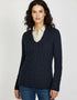 IrelandsEye Horseshoe V Neck Aran Sweater | Rich Navy