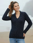 Horseshoe V Neck Aran Sweater | Rich Navy