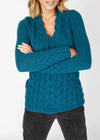 Horseshoe V Neck Aran Sweater | Teal Harbour