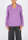 Horseshoe V Neck Aran Sweater | Orchid