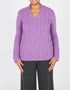 Horseshoe V Neck Aran Sweater | Orchid