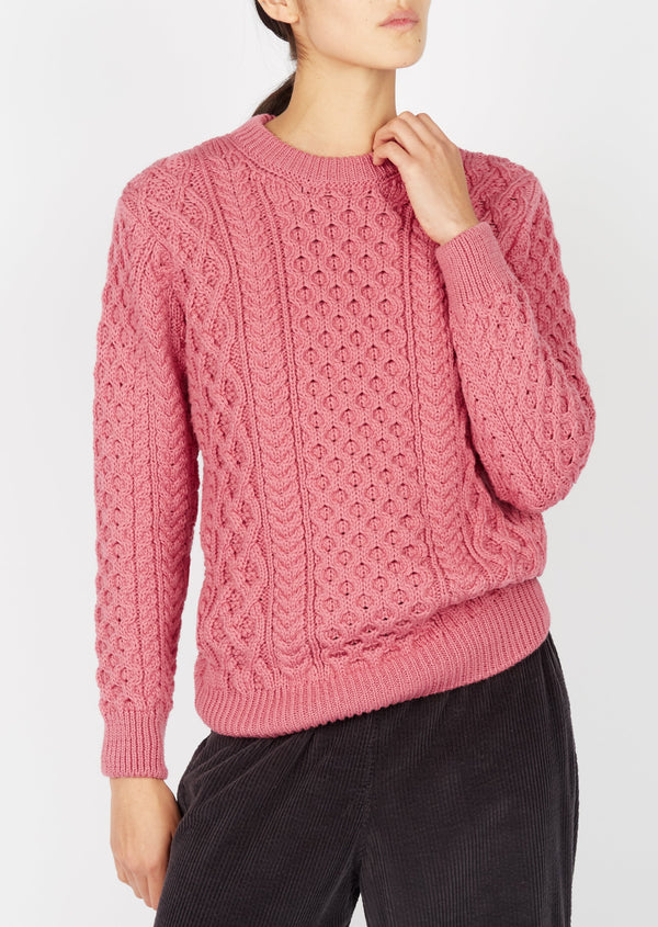 Women's Aran Sweater | Rosa Pink