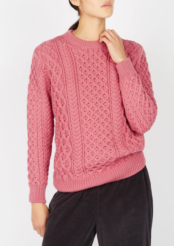 Women's Aran Sweater | Rosa Pink