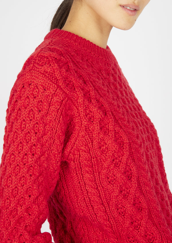 Women's Aran Sweater | Scarlet