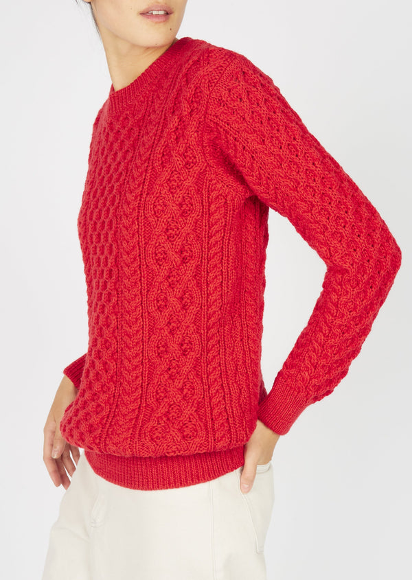 Women's Aran Sweater | Scarlet