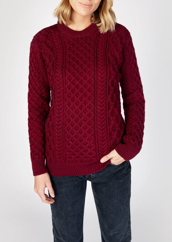IrelandsEye Women's Aran Sweater | Claret