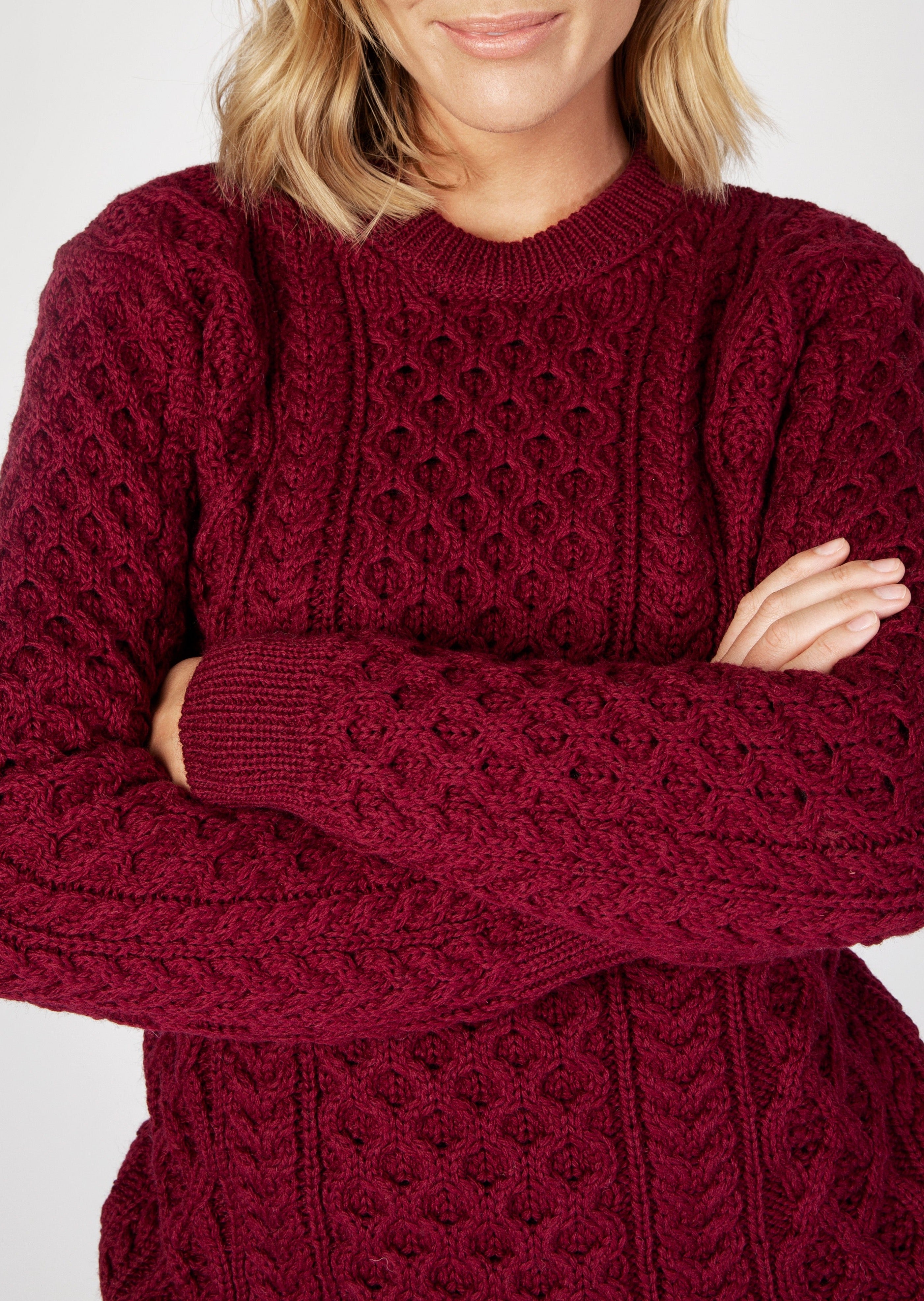 IrelandsEye Women's Aran Sweater | Claret