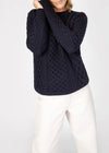 IrelandsEye Women's Merino Wool Aran Sweater | Navy
