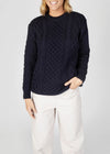 IrelandsEye Women's Merino Wool Aran Sweater | Navy