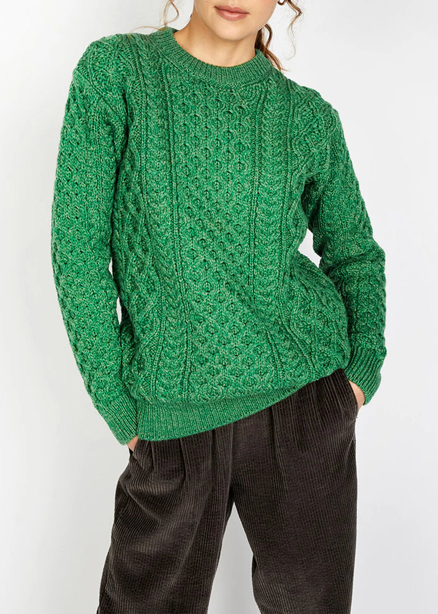 IrelandsEye Women's Aran Sweater | Green Marl