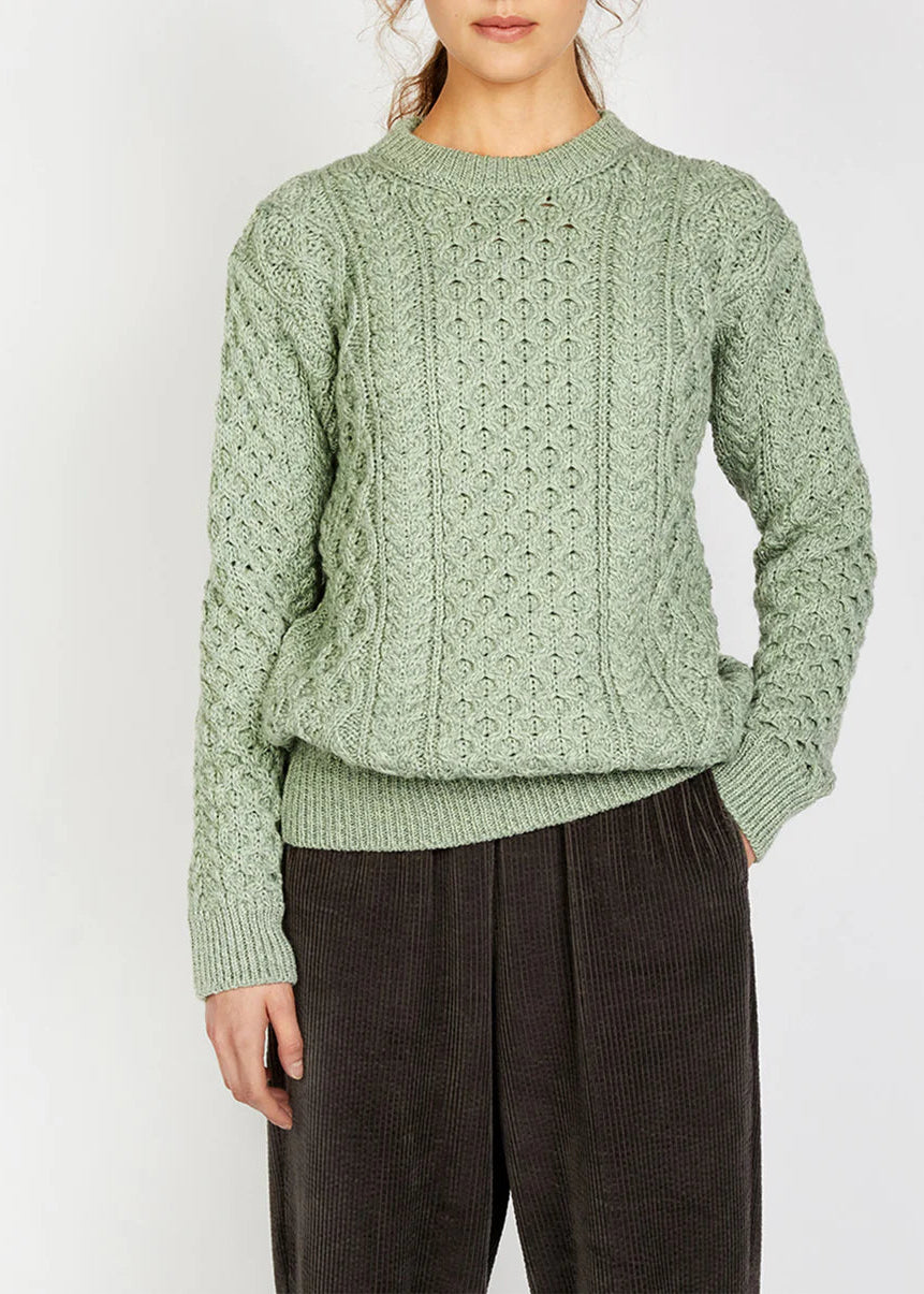 Women's Aran Sweater - Sage Marl | 100% Merino Wool | IrelandsEye
