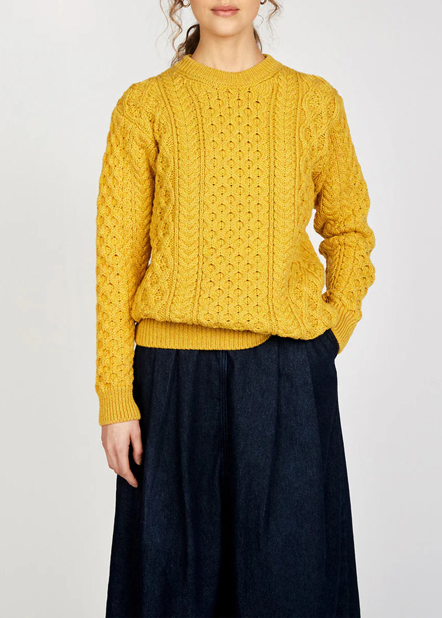 Women's Aran Sweater - Sunflower | 100% Merino Wool | IrelandsEye