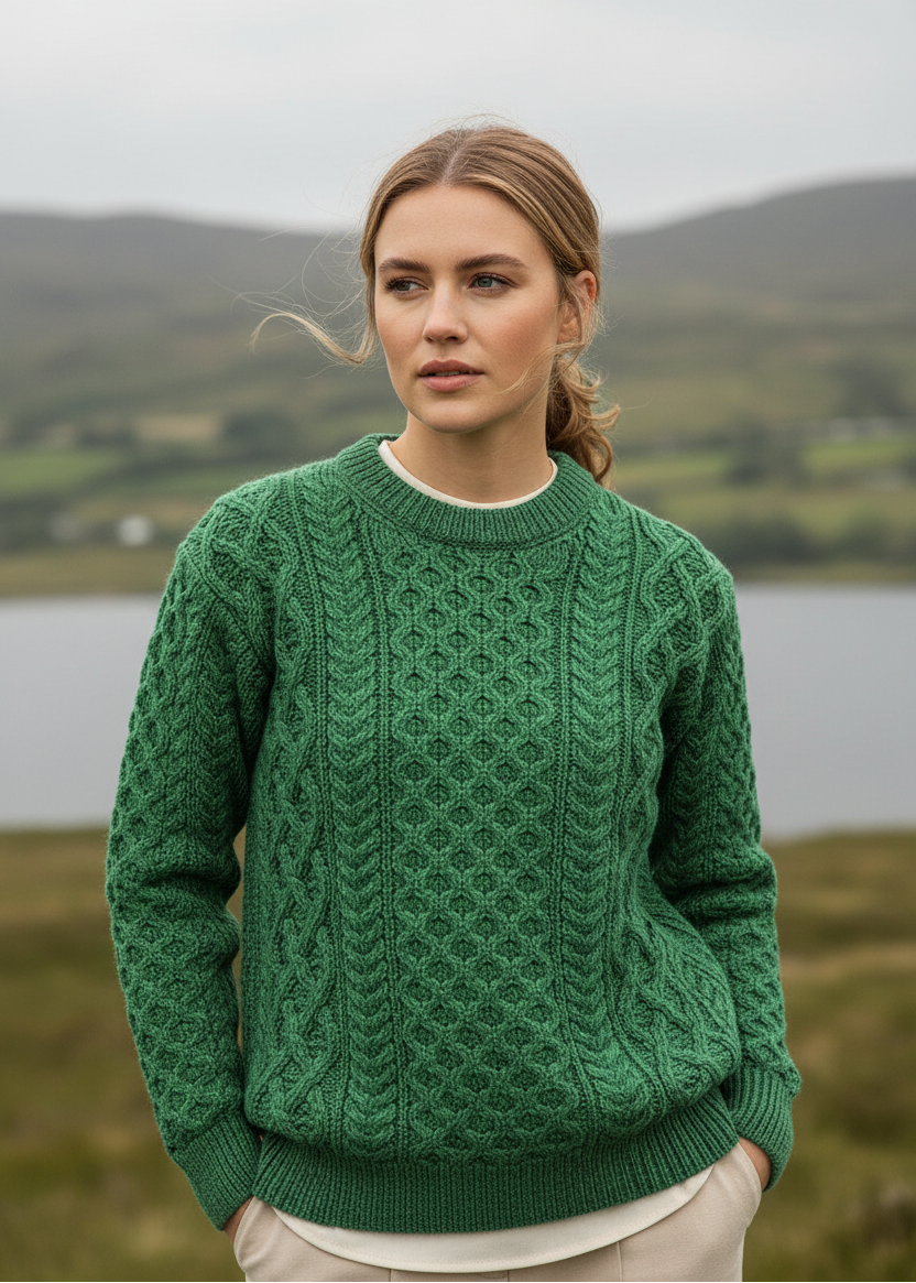 IrelandsEye Women's Aran Sweater | Green Marl