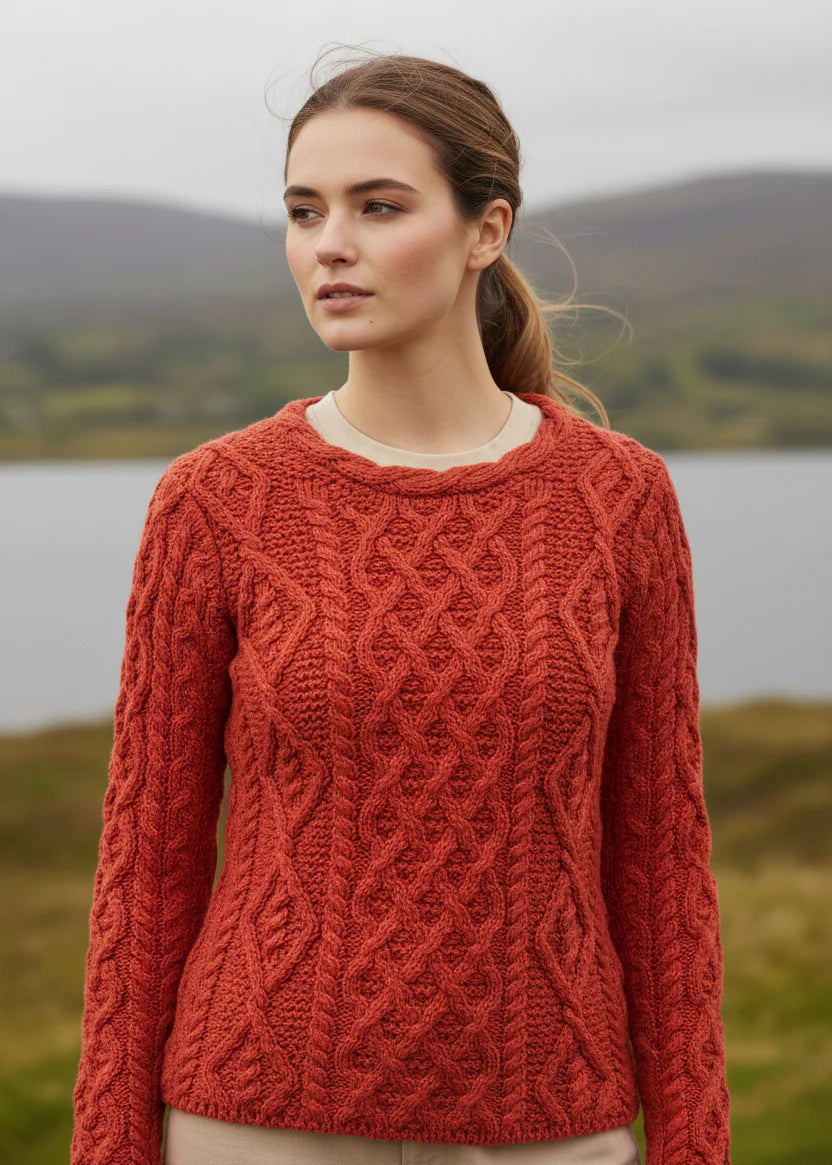 Women's Lambay Aran Sweater - Orange Marl | 100% Merino Wool | IrelandsEye