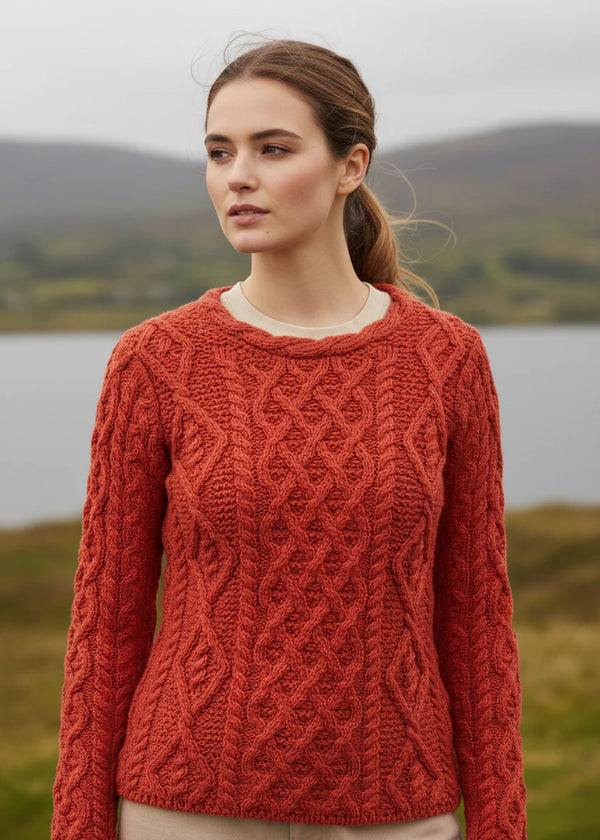 Women's Lambay Aran Sweater - Orange Marl | 100% Merino Wool | IrelandsEye
