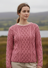Women's Lambay Aran Sweater - Rosa Pink | 100% Merino Wool | IrelandsEye