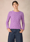 IrelandsEye Lambay Lattice Cable Aran Sweater | Lilac
