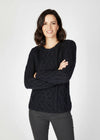 Women's Lambay Aran Sweater - Navy | 100% Merino Wool | IrelandsEye