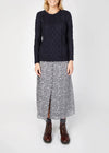 Women's Lambay Aran Sweater - Navy | 100% Merino Wool | IrelandsEye