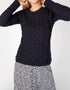 Lambay Aran-Pullover für Damen – Marineblau | 100 % Merinowolle | IrelandsEye – Abverkauf