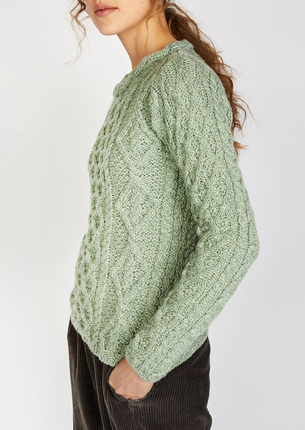 IrelandsEye Women's Lambay Aran Sweater | Sage Marl
