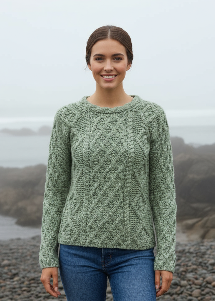 Lambay Aran Sweater | Sage Marl