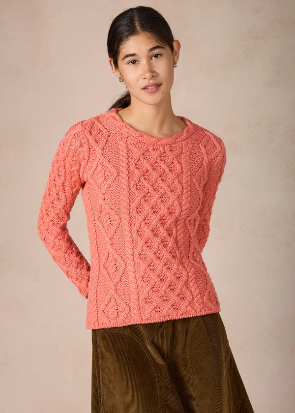 IrelandsEye Lambay Lattice Cable Aran Sweater | Salmon