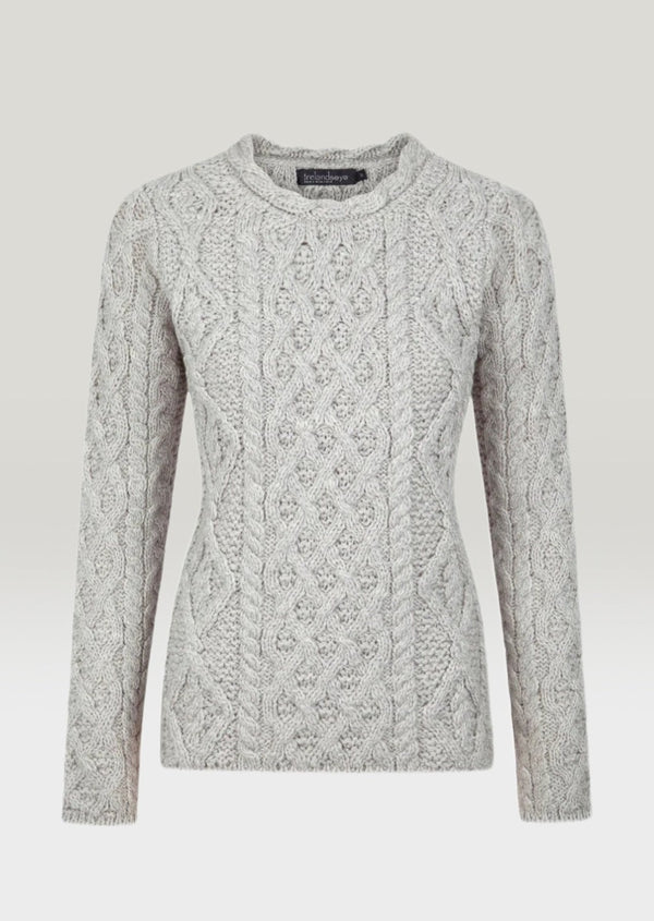 IrelandsEye Women's Lambay Aran Sweater | Silver Marl