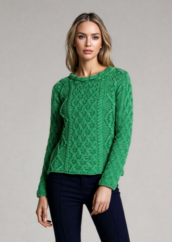 IrelandsEye Lambay Aran Sweater | Green Marl