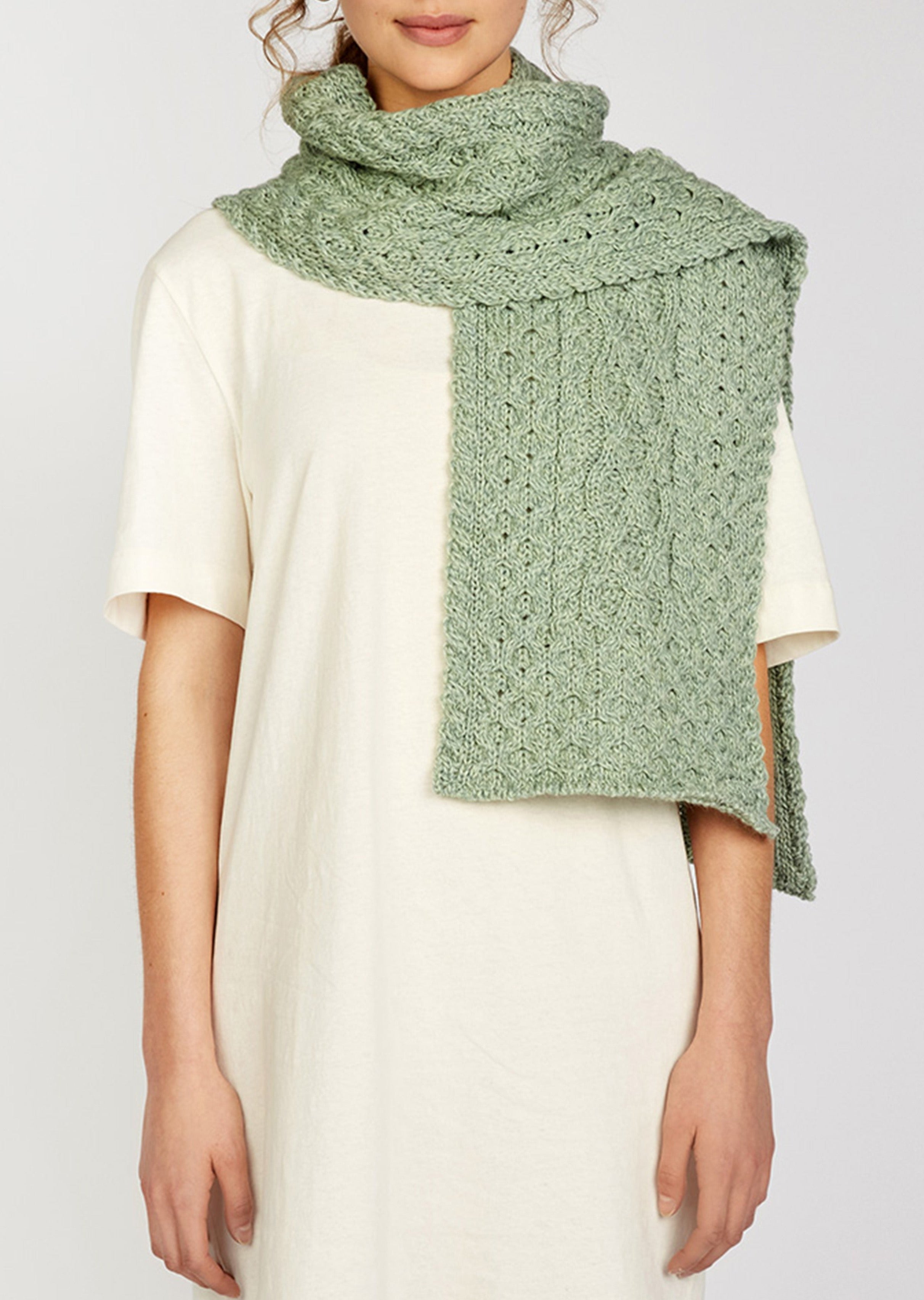 Merino Aran Scarf | Sage Marl